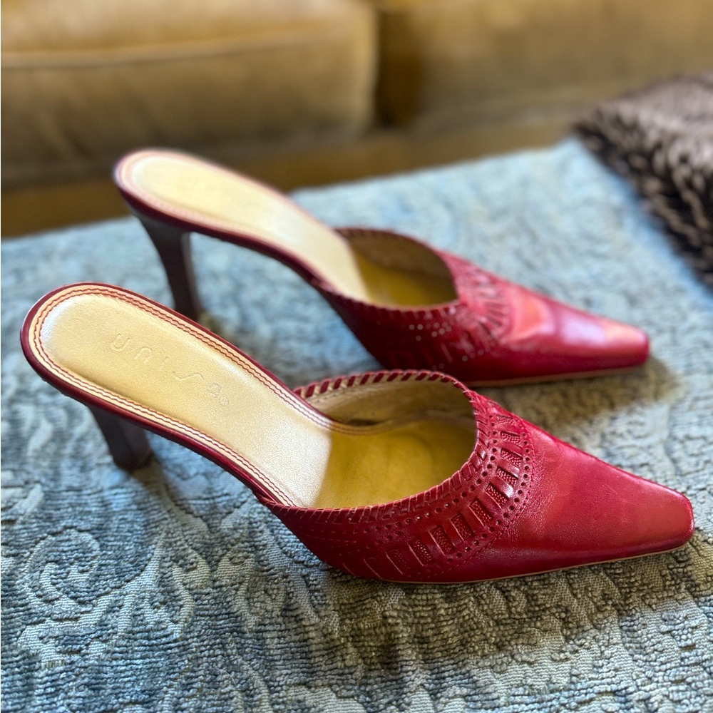Unisa red leather slip on heels